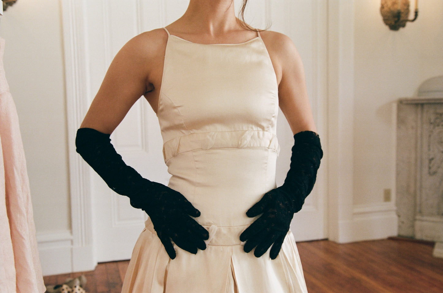 1990s Black Fine Lace Opera Gloves Made in France