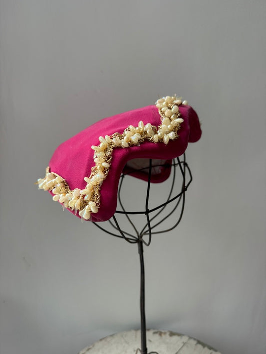 1940s Magenta Velvet Cocktail Calot by I. Magnin & Co.