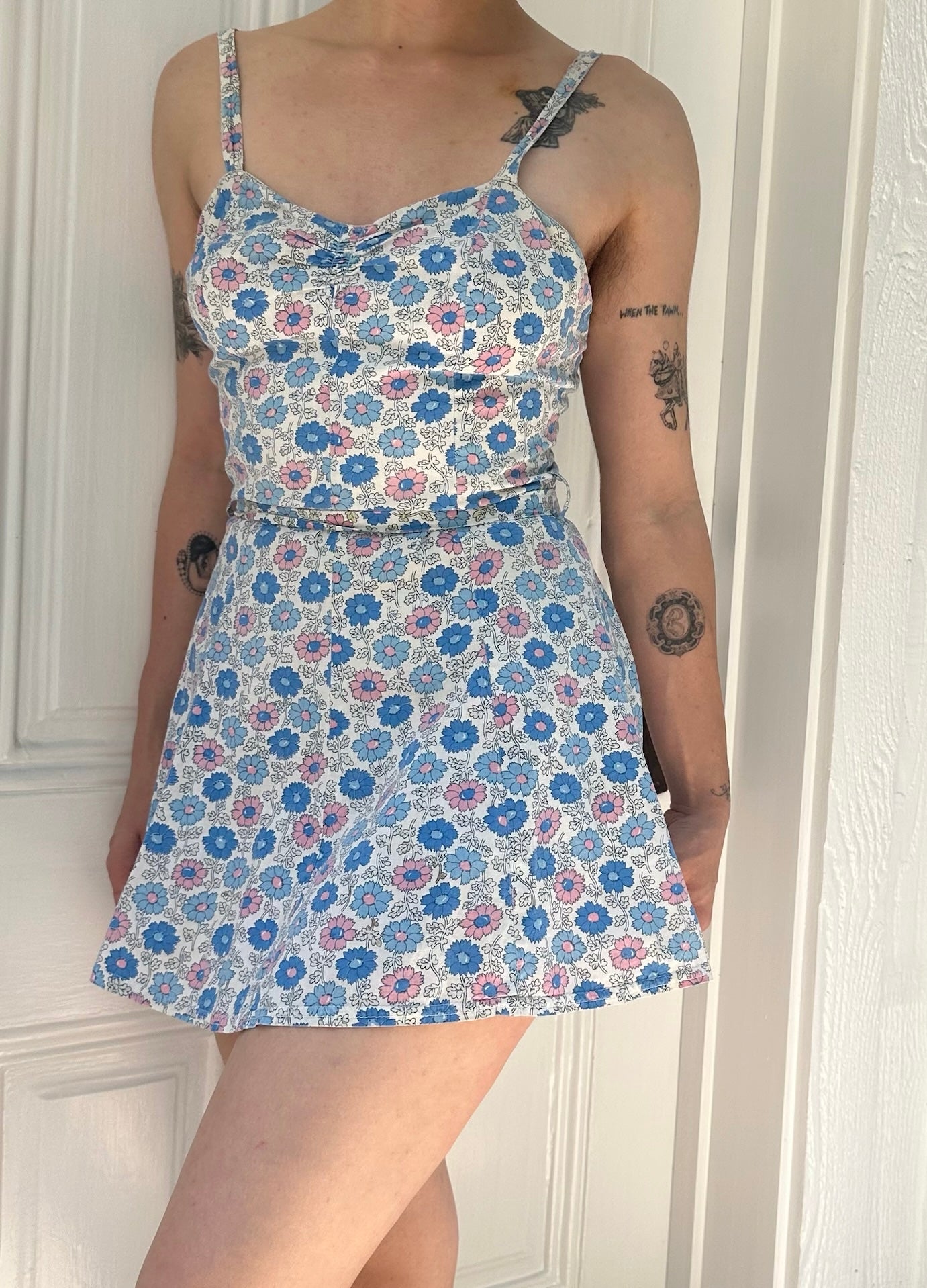 1940s Best & Co NY Floral Printed Cotton Playsuit Mini Dress