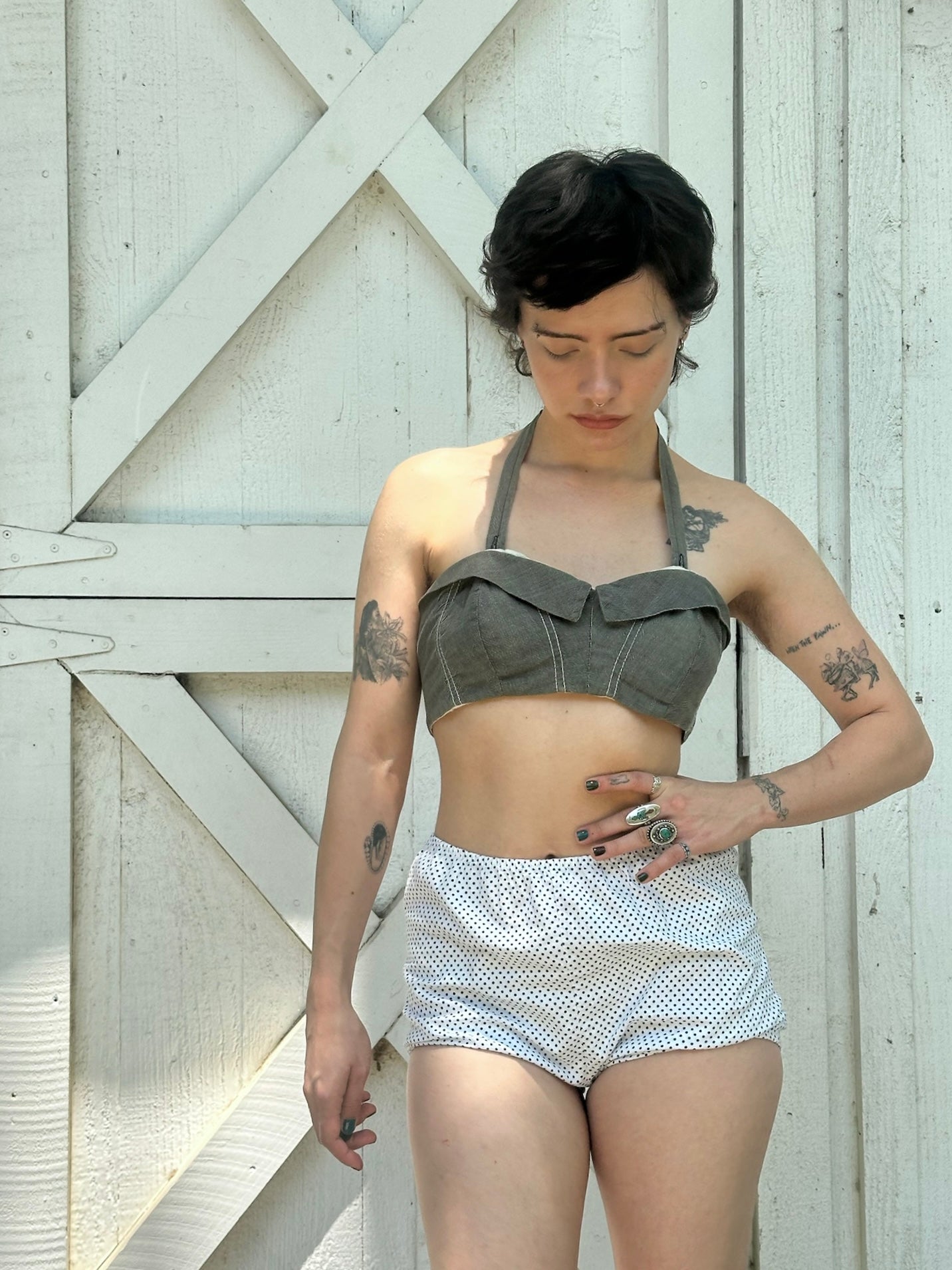 1950s Grey Cotton Twill Swim Top