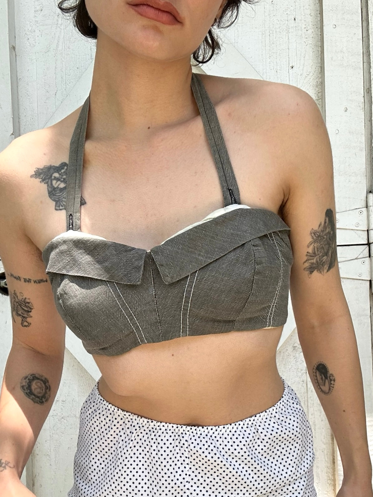 1950s Grey Cotton Twill Swim Top