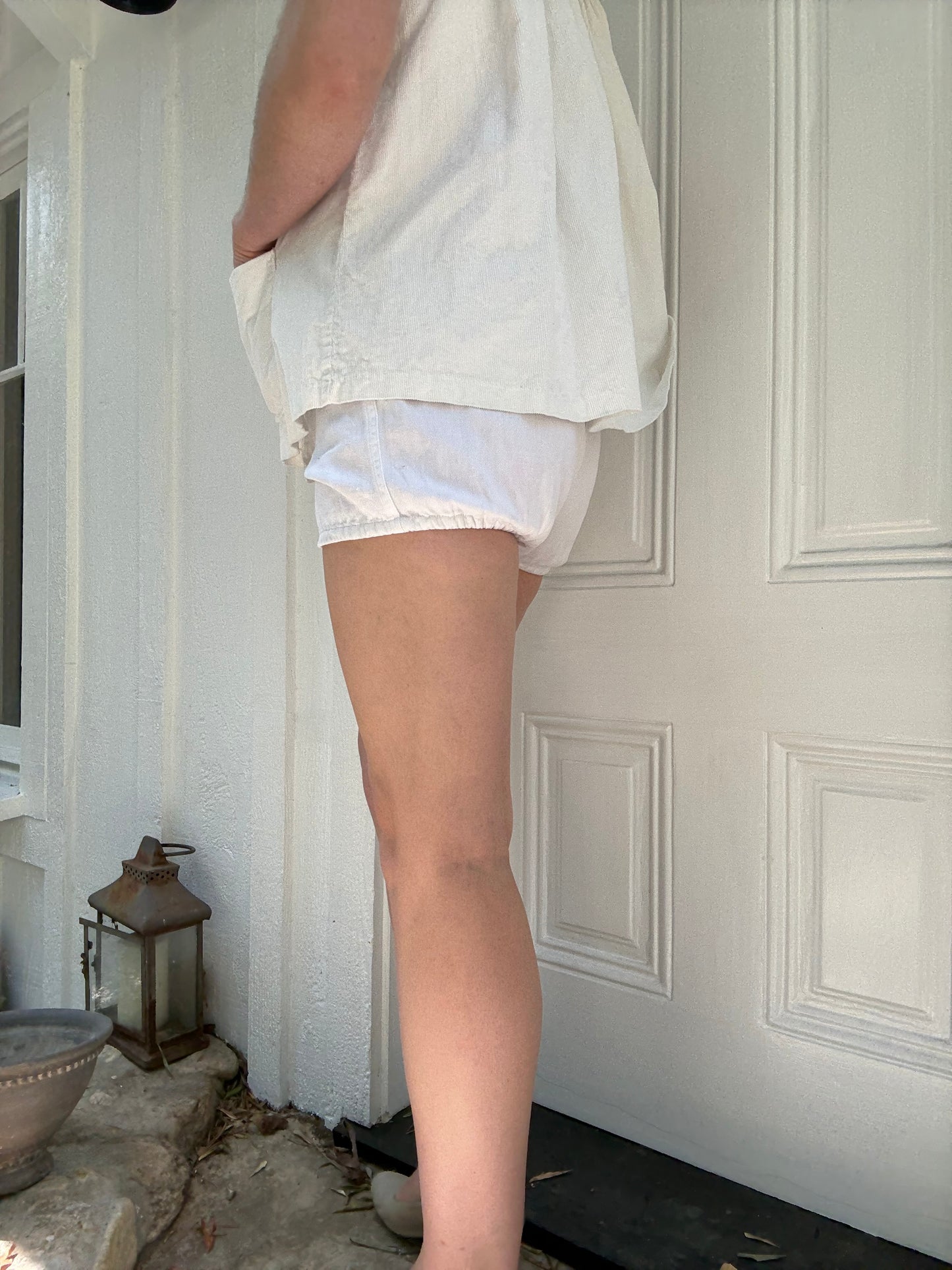 1950s White Rhinestoned Corduroy Babydoll Top