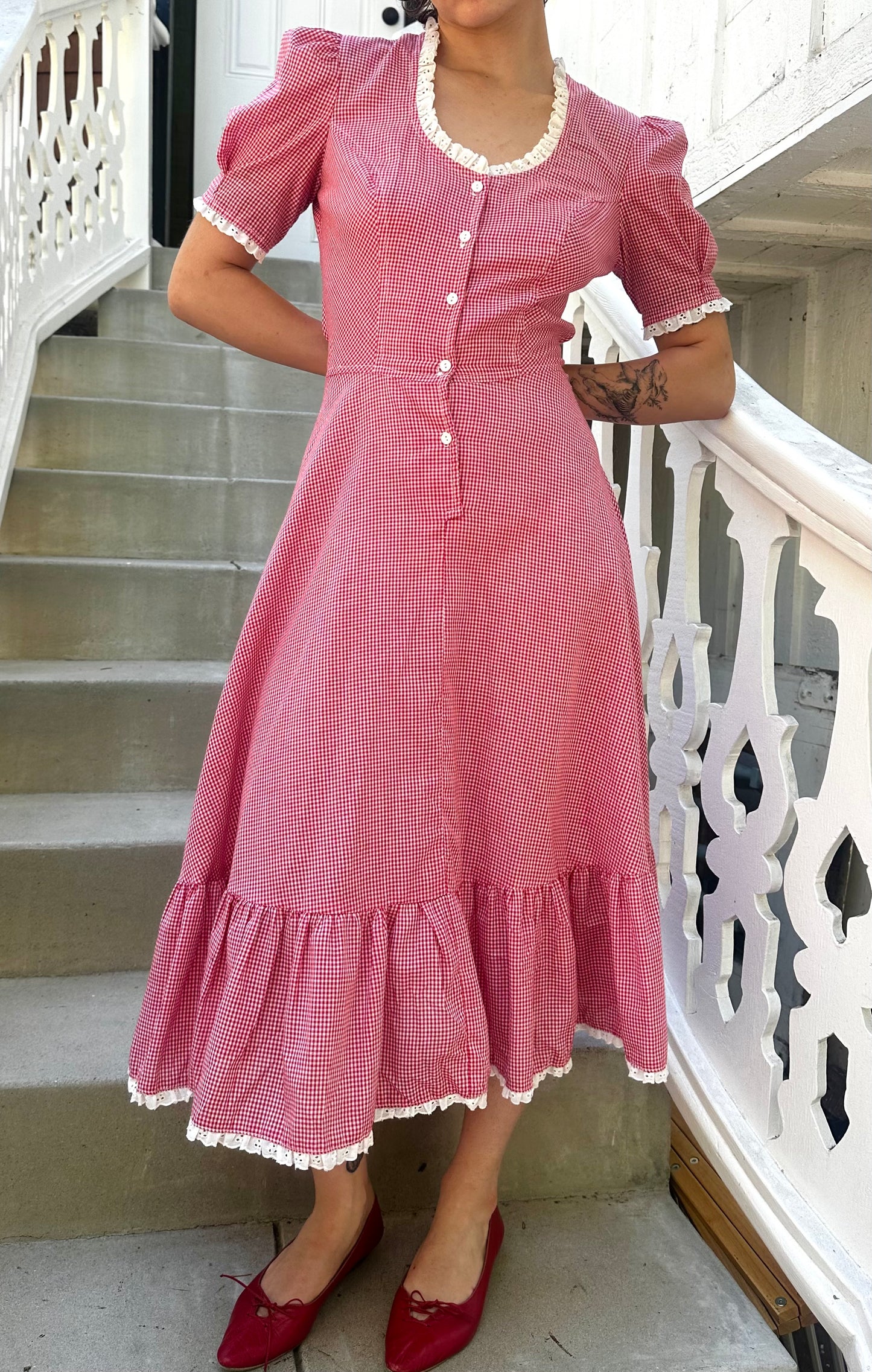 1970s Red Gingham Dress
