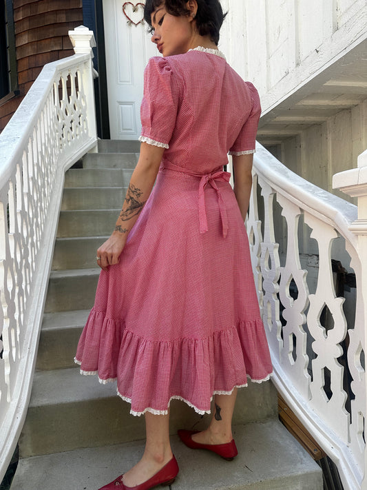 1970s Red Gingham Dress