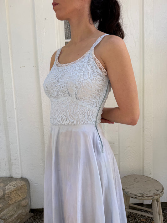 1950s Baby Blue Lace and Taffeta Slip Dress