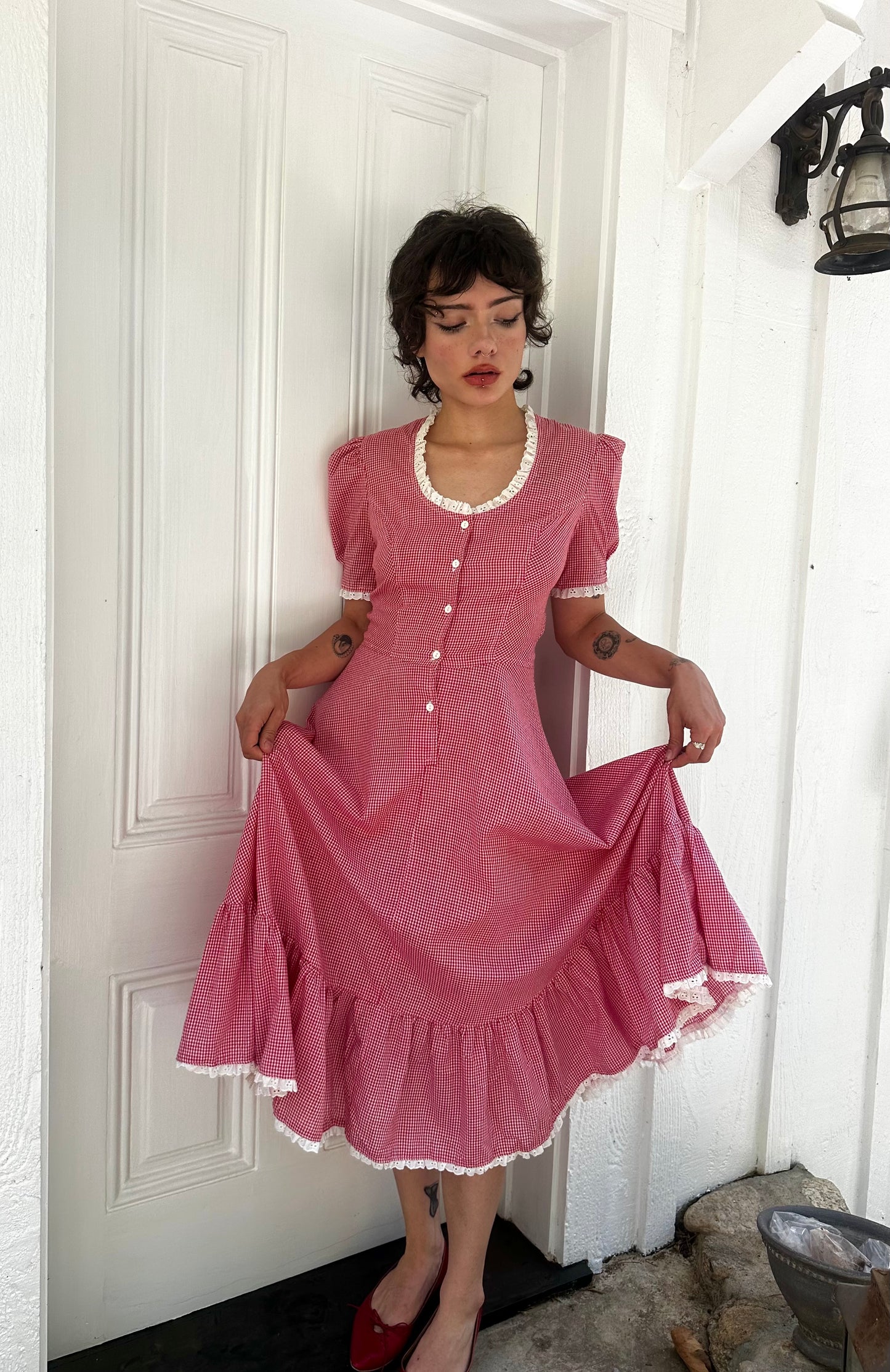 1970s Red Gingham Dress