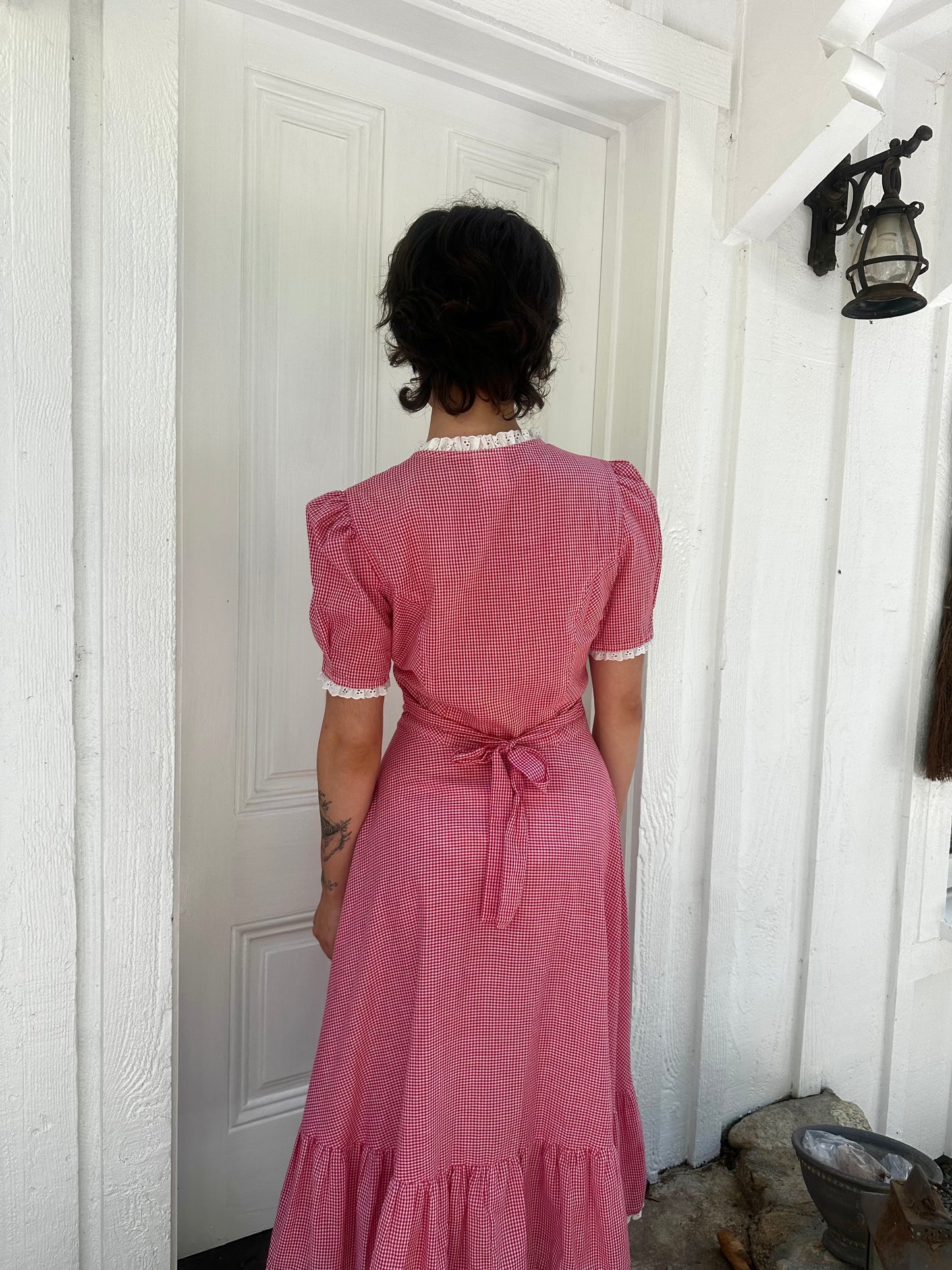 1970s Red Gingham Dress