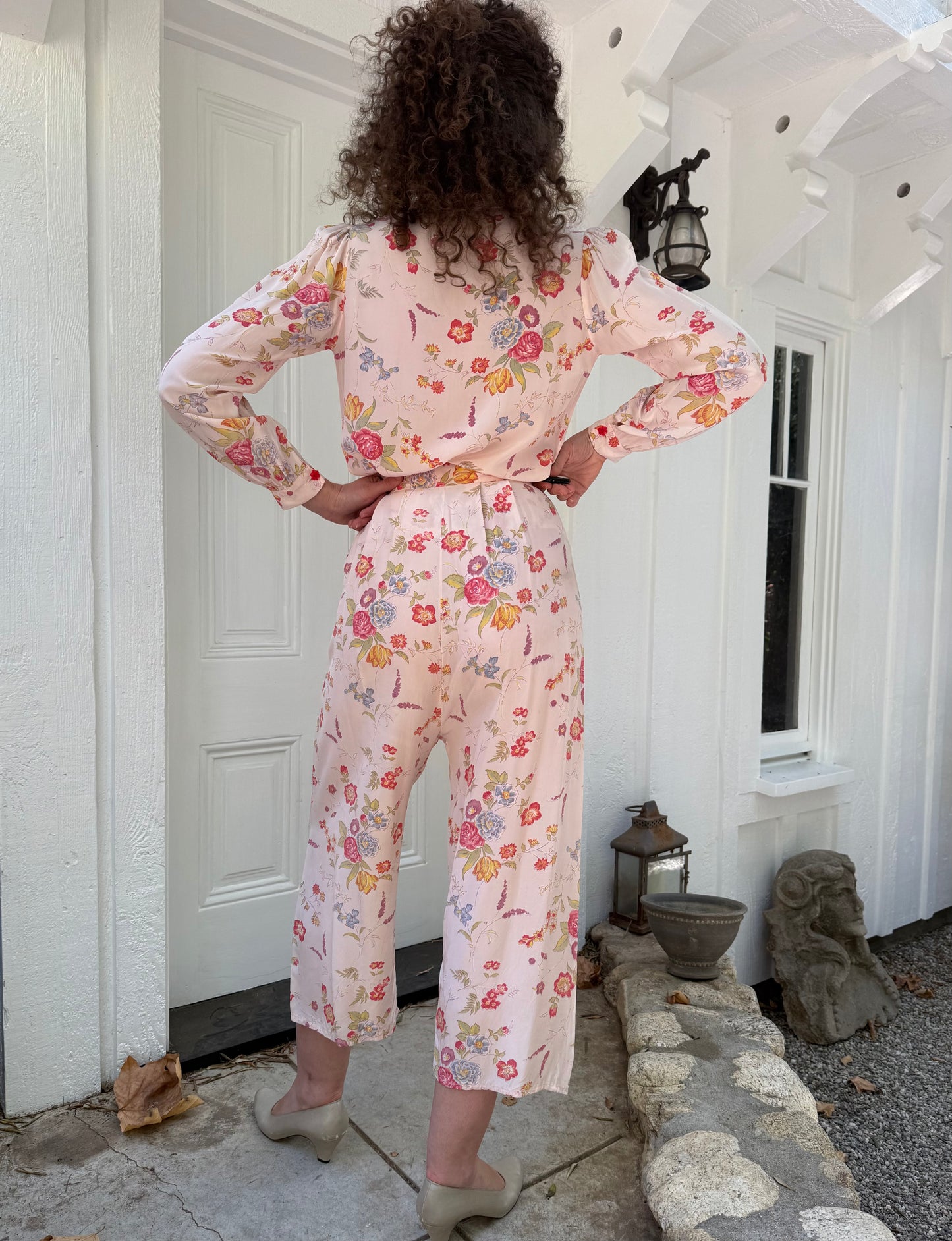 1940s Pink Floral Printed Cold Rayon Lounge Set
