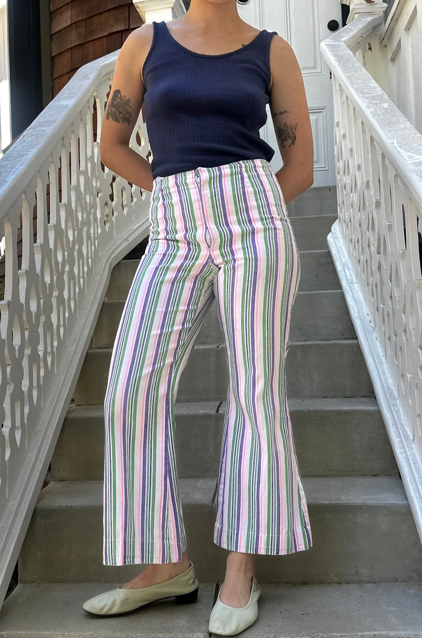 1970s Striped Cropped Flares
