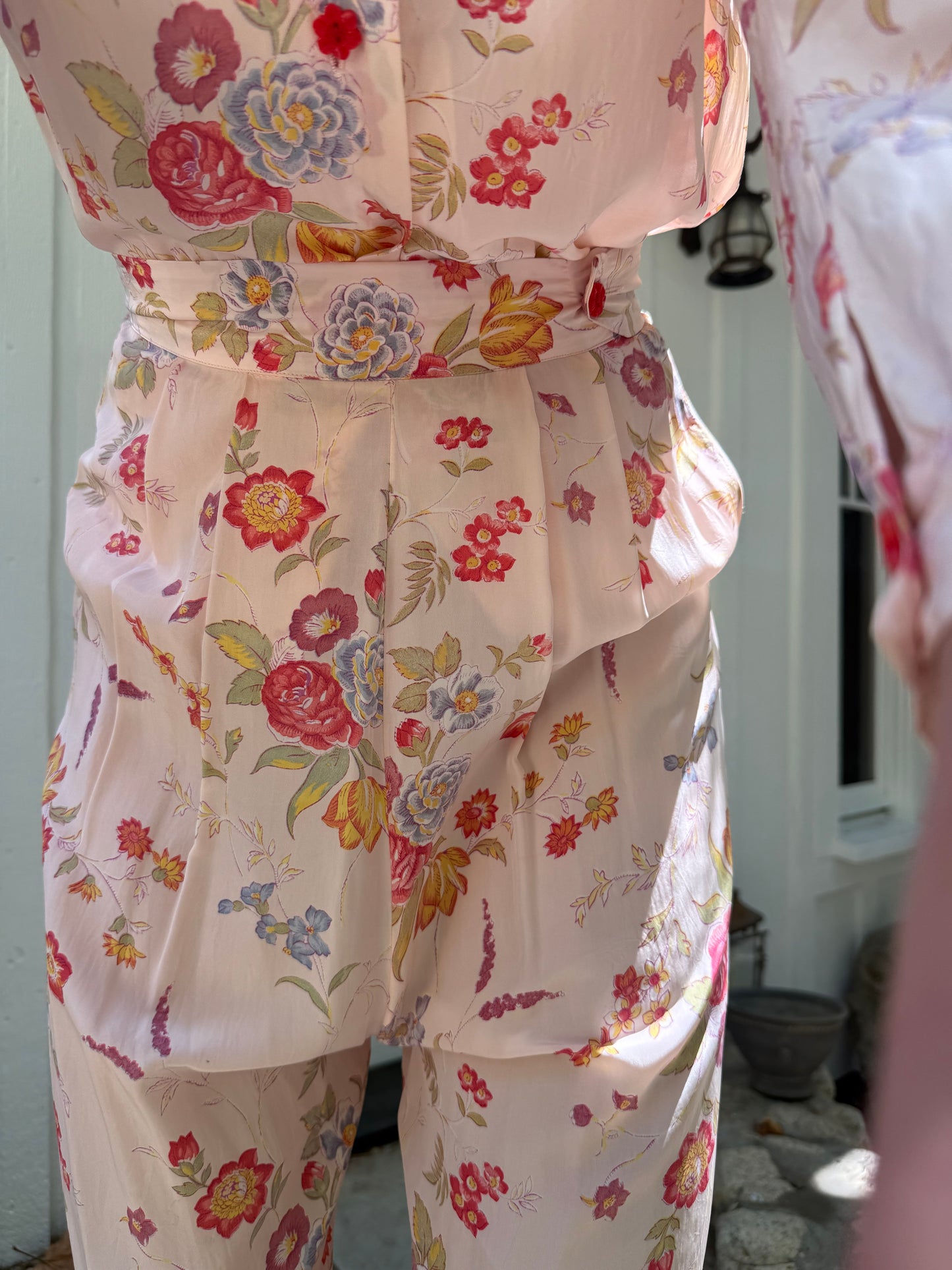 1940s Pink Floral Printed Cold Rayon Lounge Set