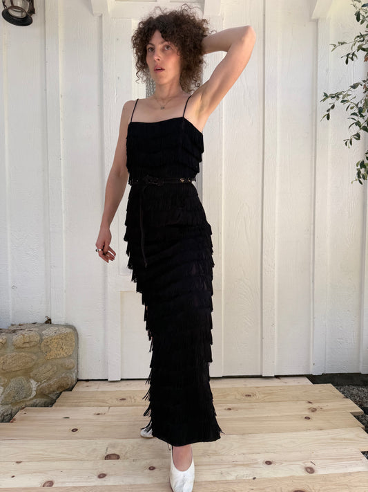 1970s Lilli Diamond California Tiered Fringe Flapper Dress