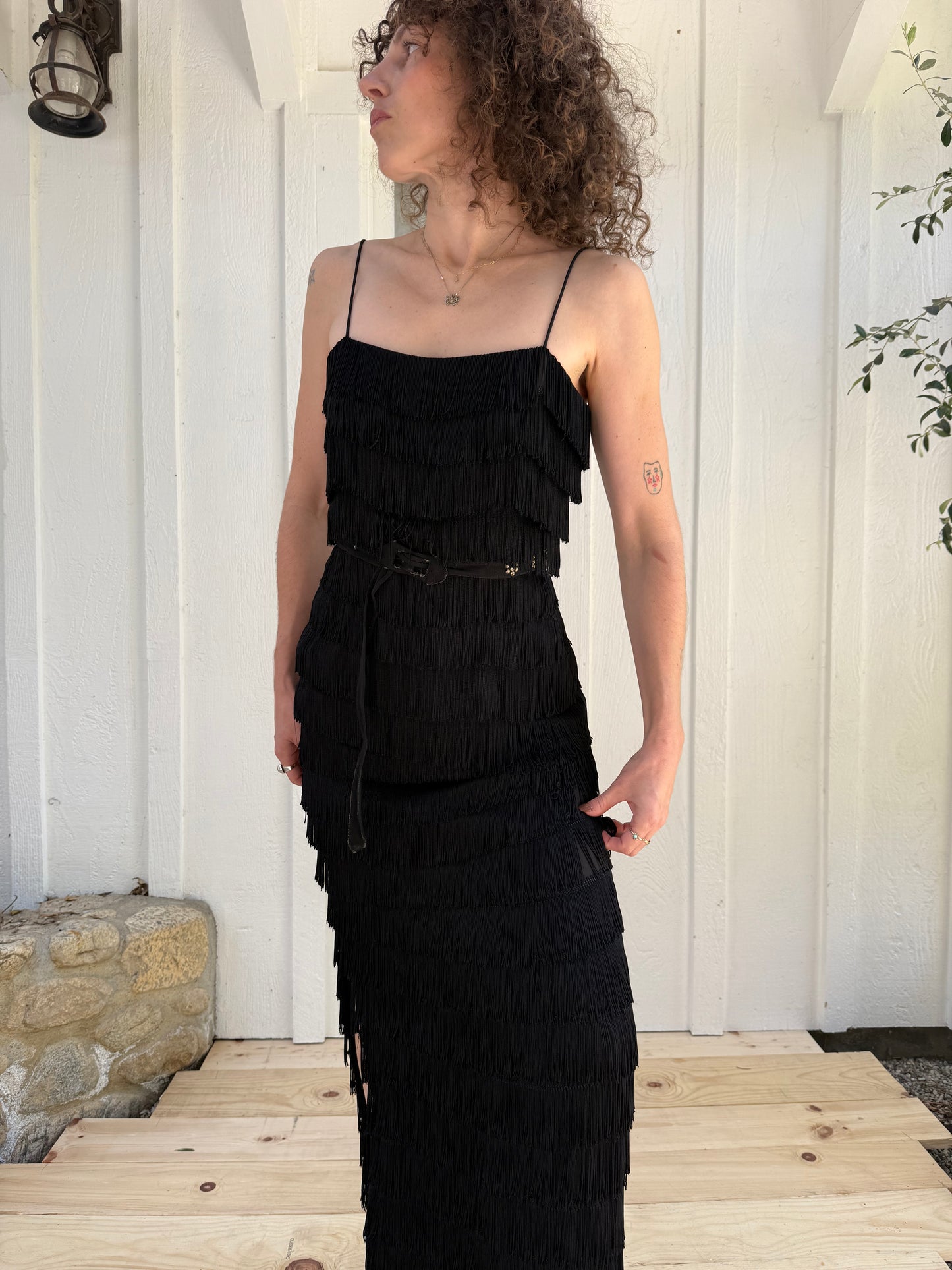 1970s Lilli Diamond California Tiered Fringe Flapper Dress