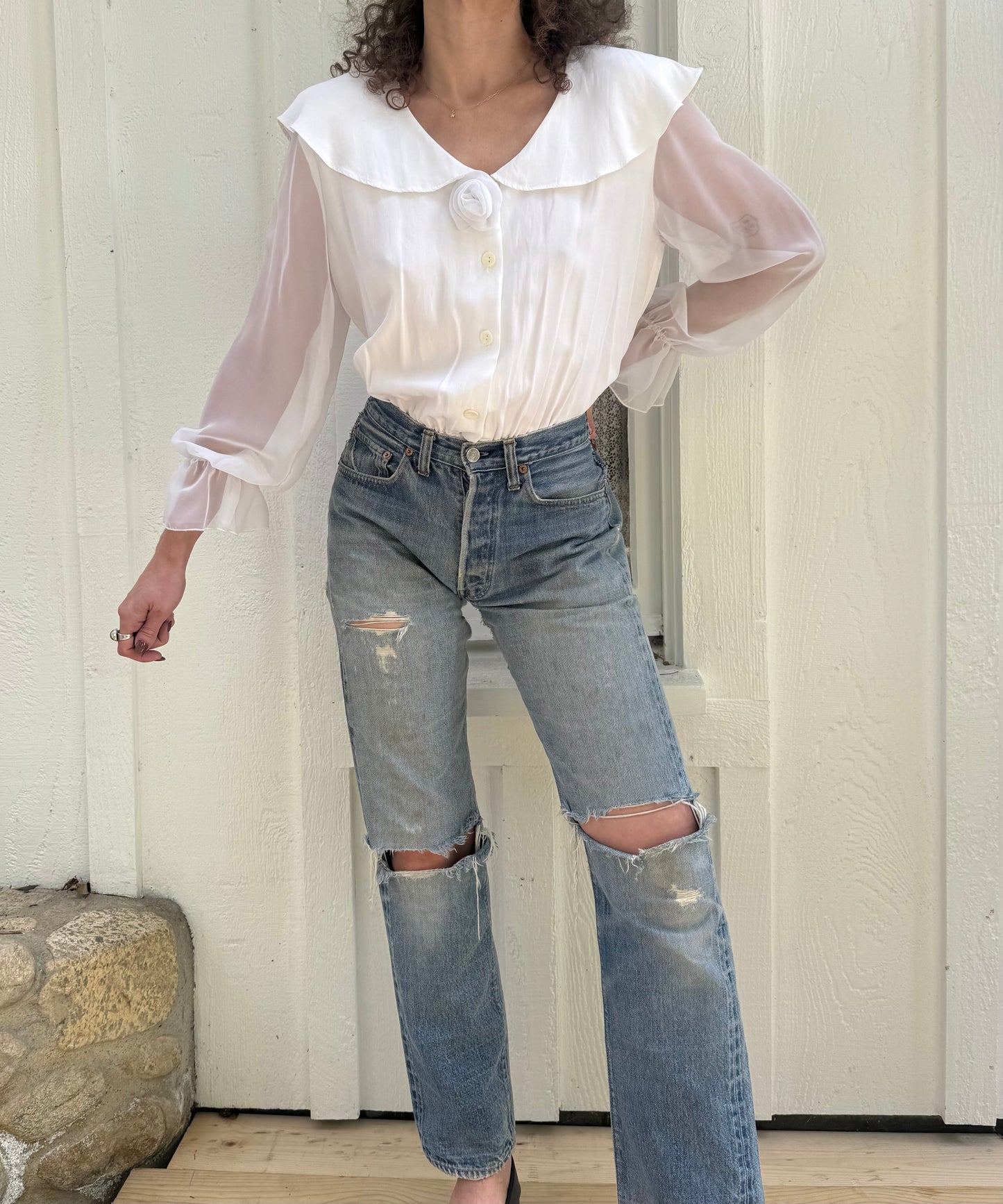 90s Paris Sports Club White Rosette Bodysuit