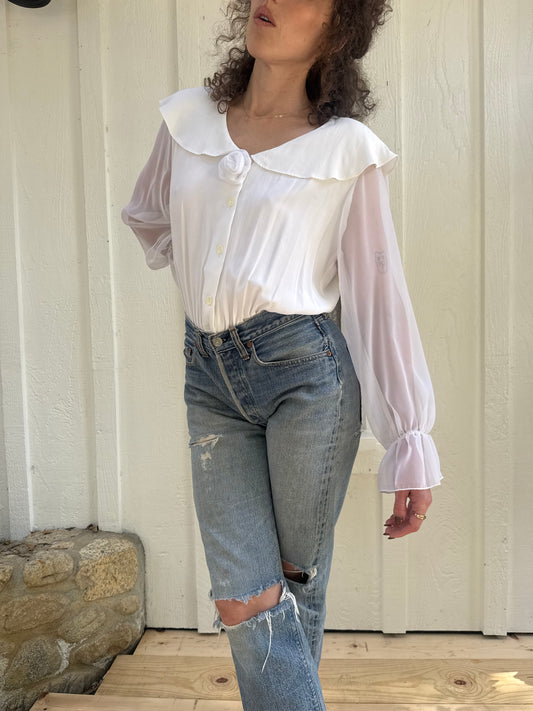 90s Paris Sports Club White Rosette Bodysuit