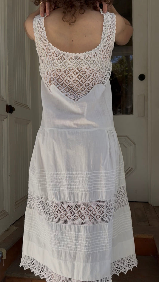 Edwardian Cotton Inlet Crochet Drop waist Slip Dress