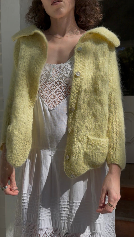 1960s Yellow Italian Mohair Cardigan with Pockets