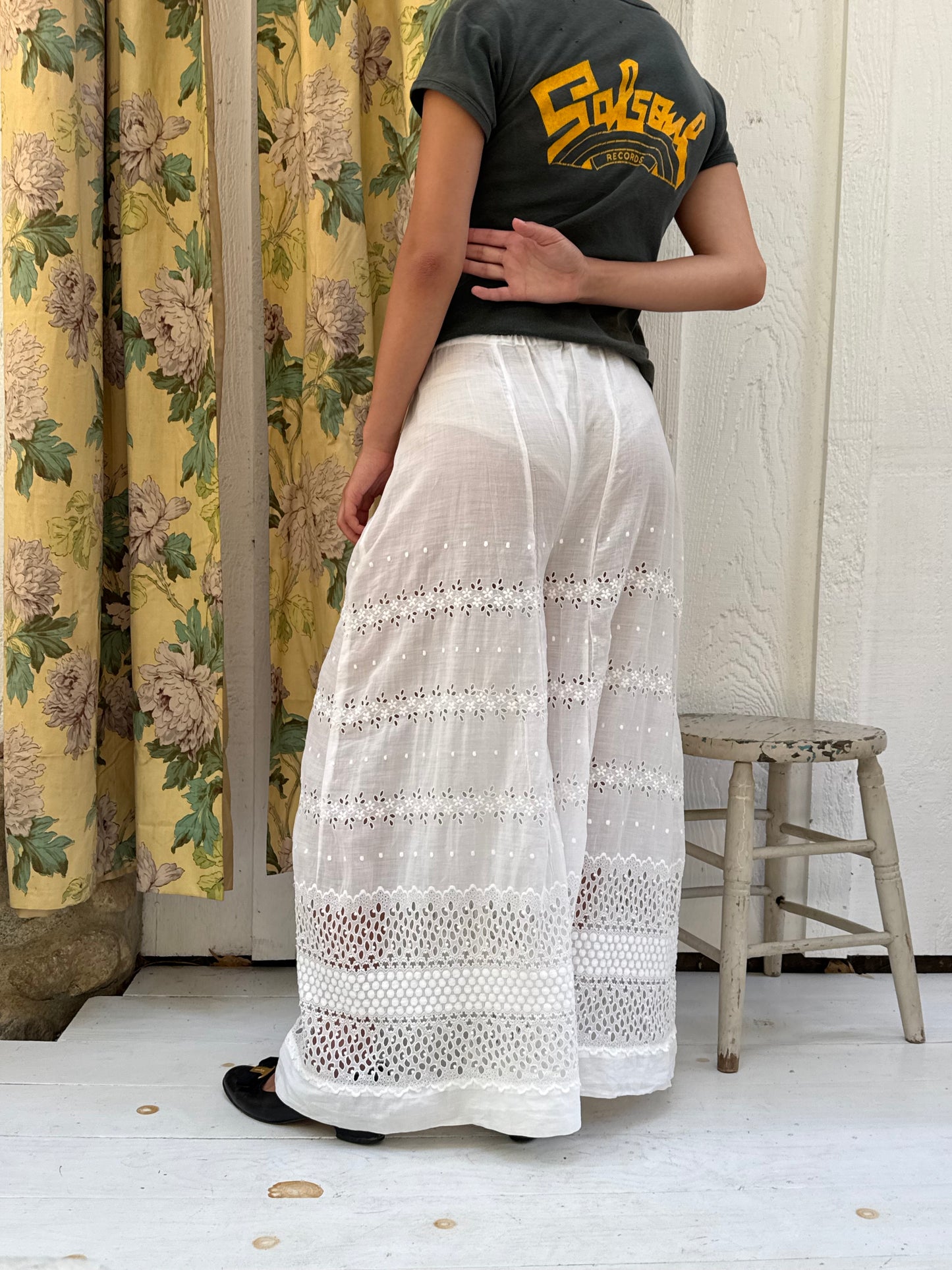 Antique Sheer Eyelet Cotton Reworked Pants