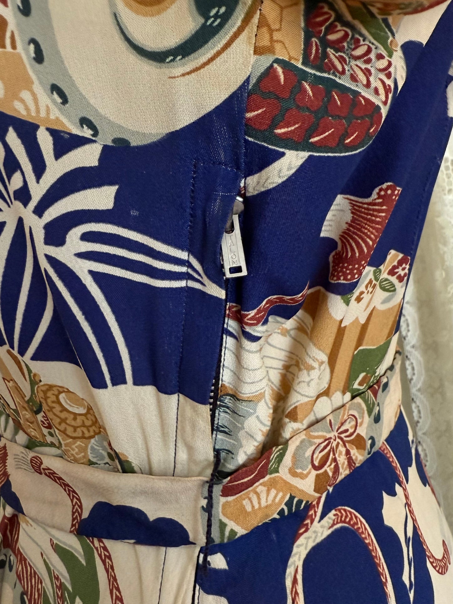 1940s Penelope's Honolulu Japanese Crane Rayon Dress