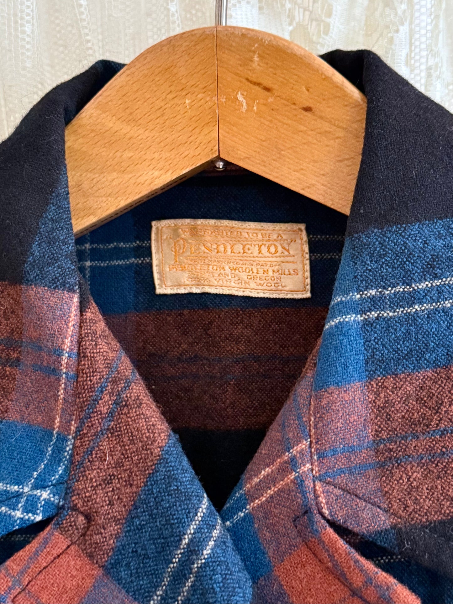 1950s Pendleton Original 49er Wool Plaid Jacket Navy and Orange