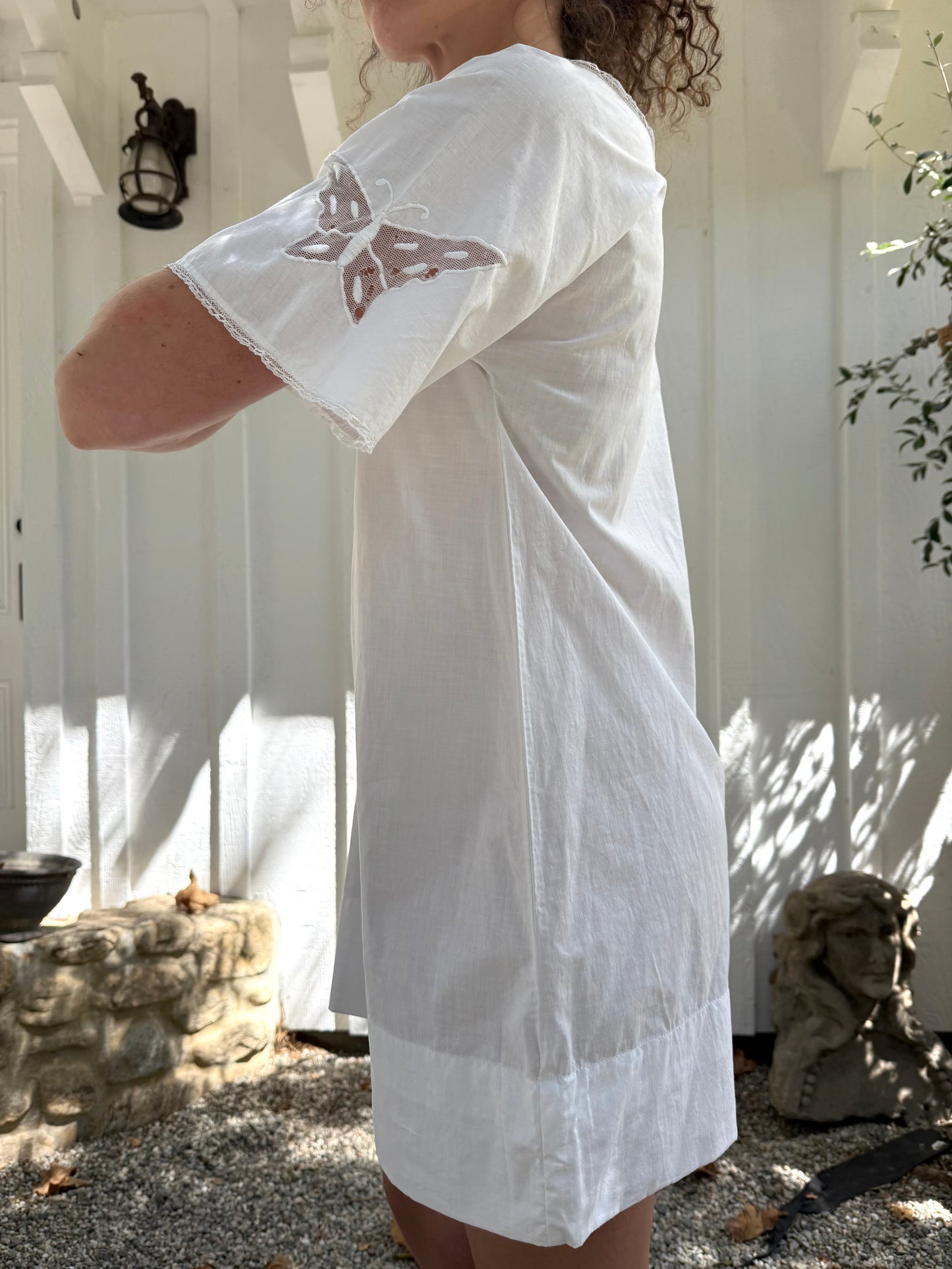 Antique Butterfly Lace Trimmed Cotton Mini Dress