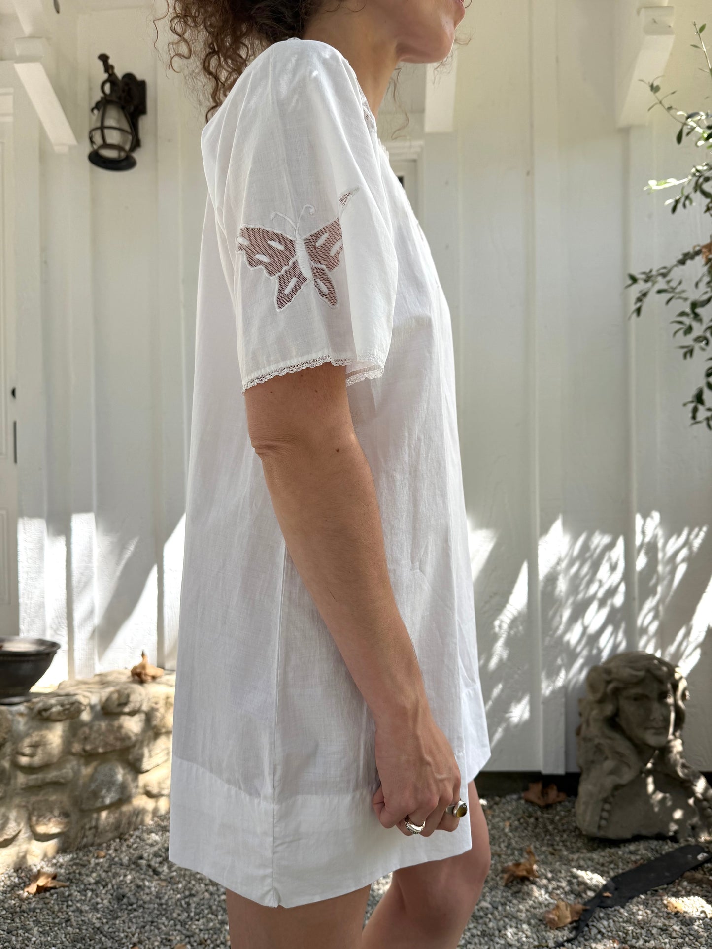 Antique Butterfly Lace Trimmed Cotton Mini Dress