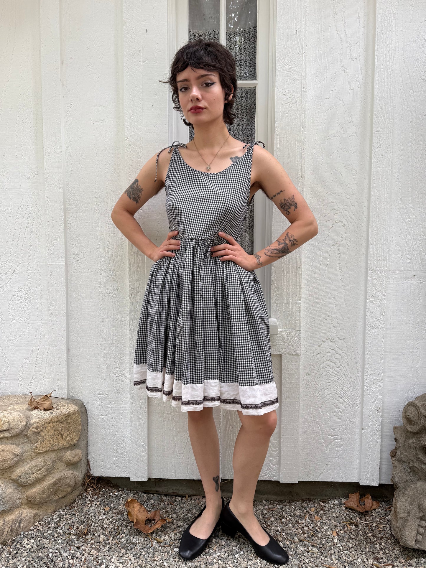 1950s Gingham Lace Trimmed Day Dress