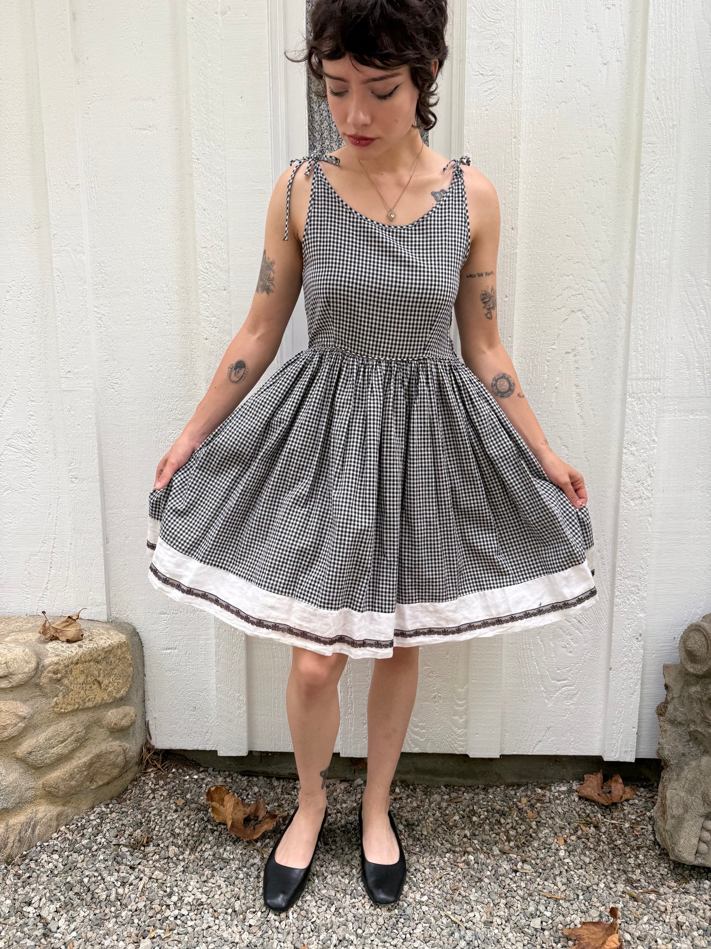 1950s Gingham Lace Trimmed Day Dress