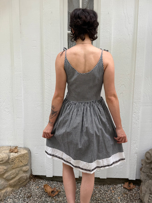 1950s Gingham Lace Trimmed Day Dress
