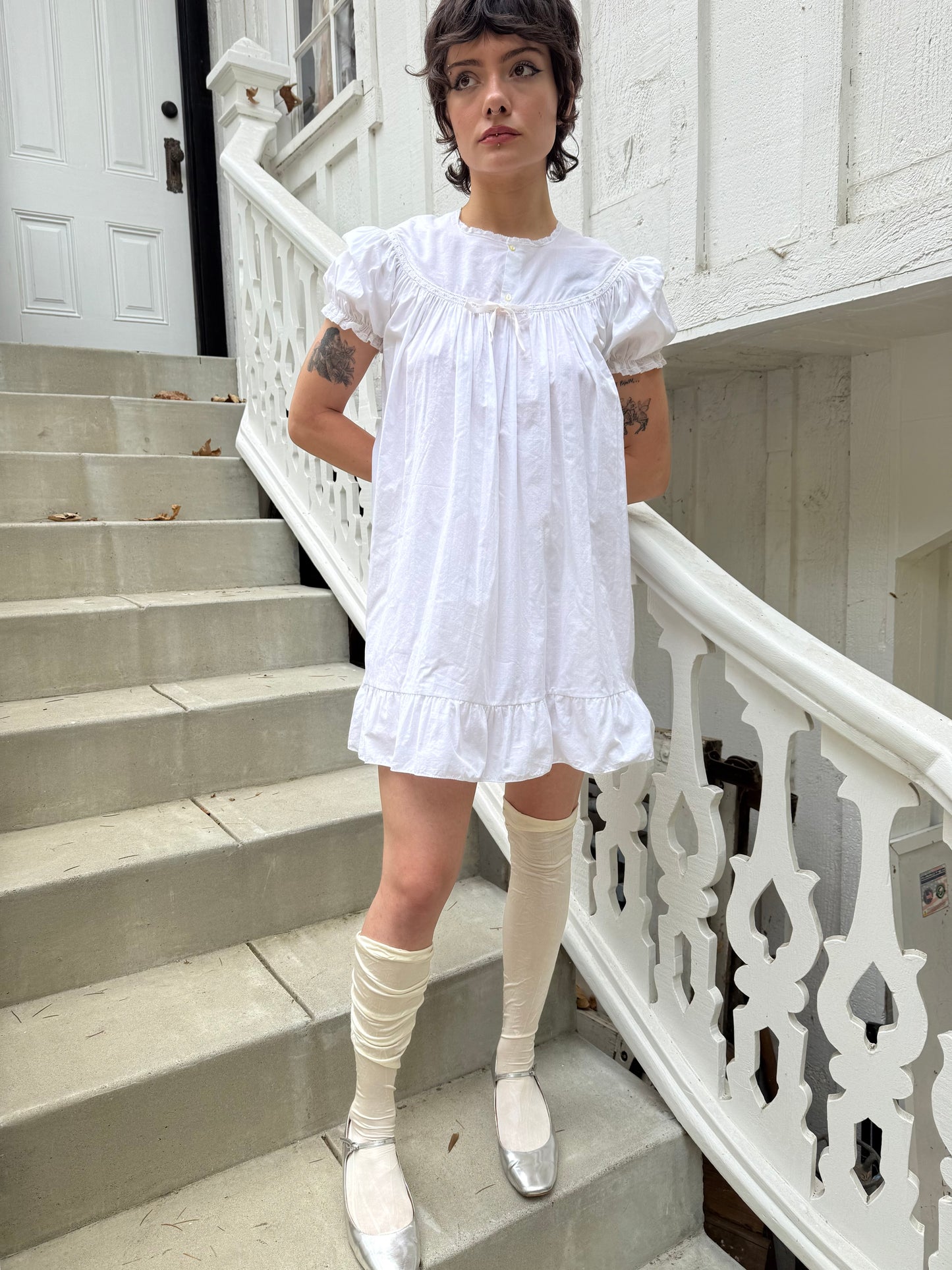 1940s White Cotton Babydoll Mini Dress