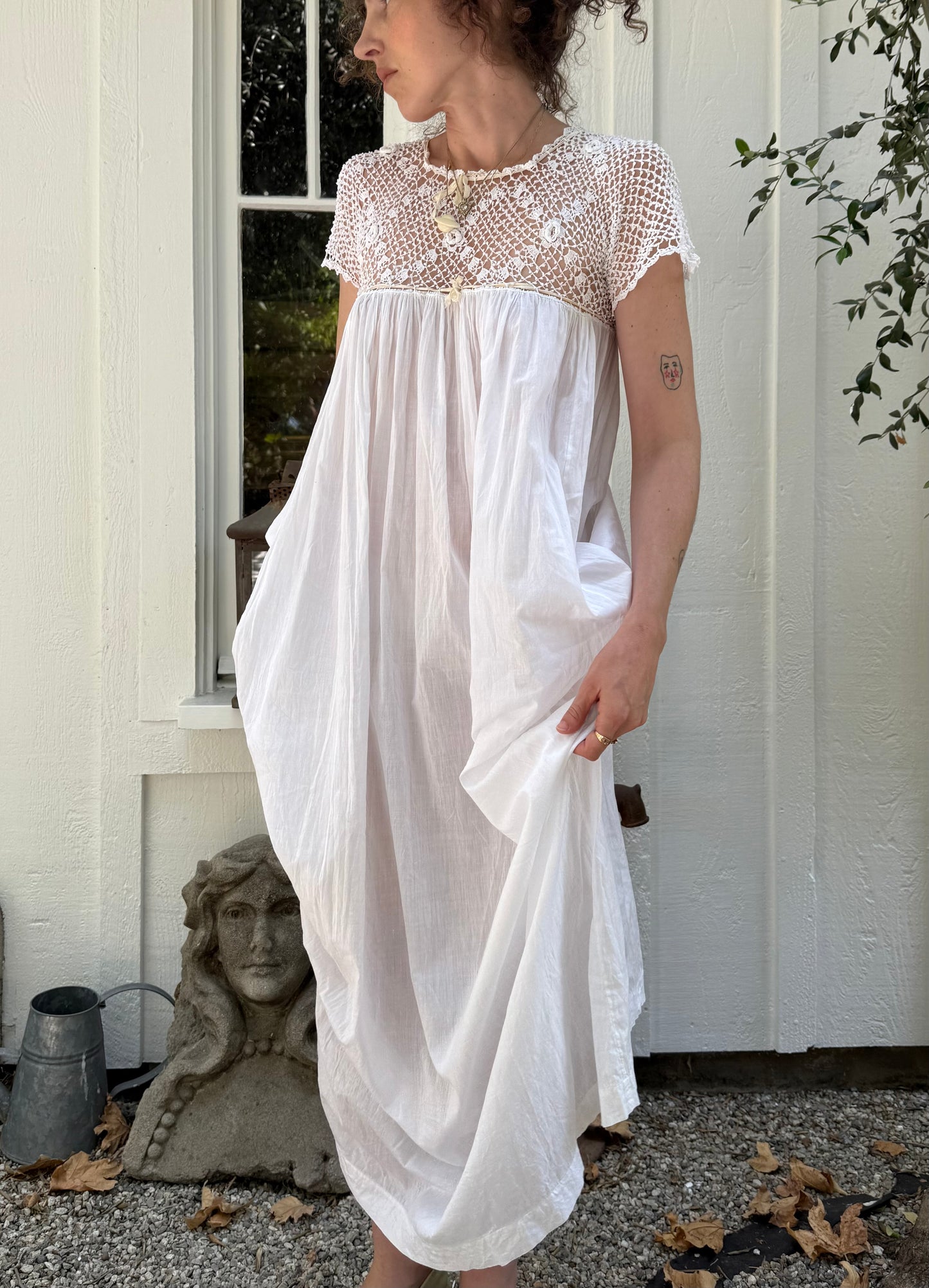 Victorian Cotton Chemise with Crochet Yoke