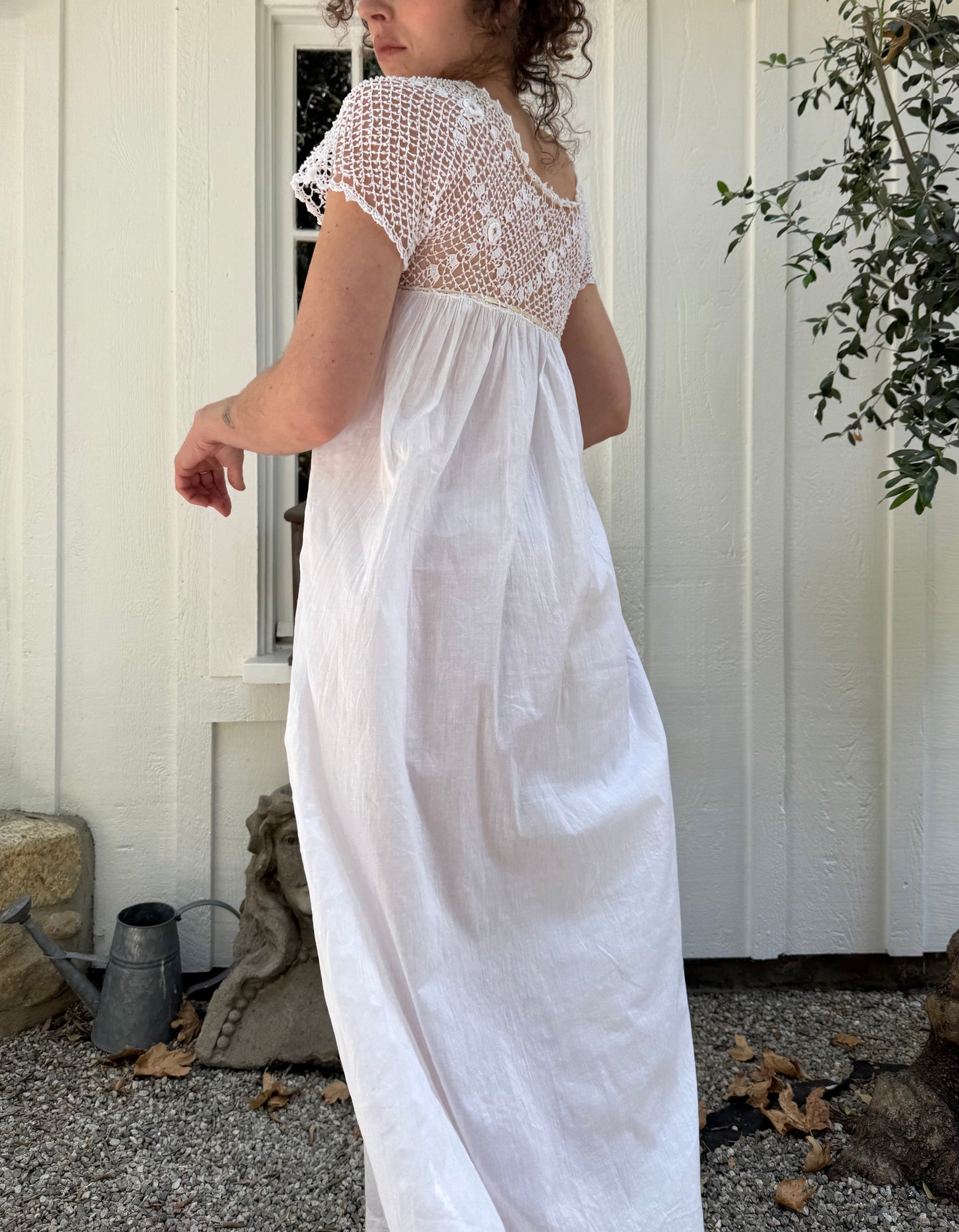 Victorian Cotton Chemise with Crochet Yoke