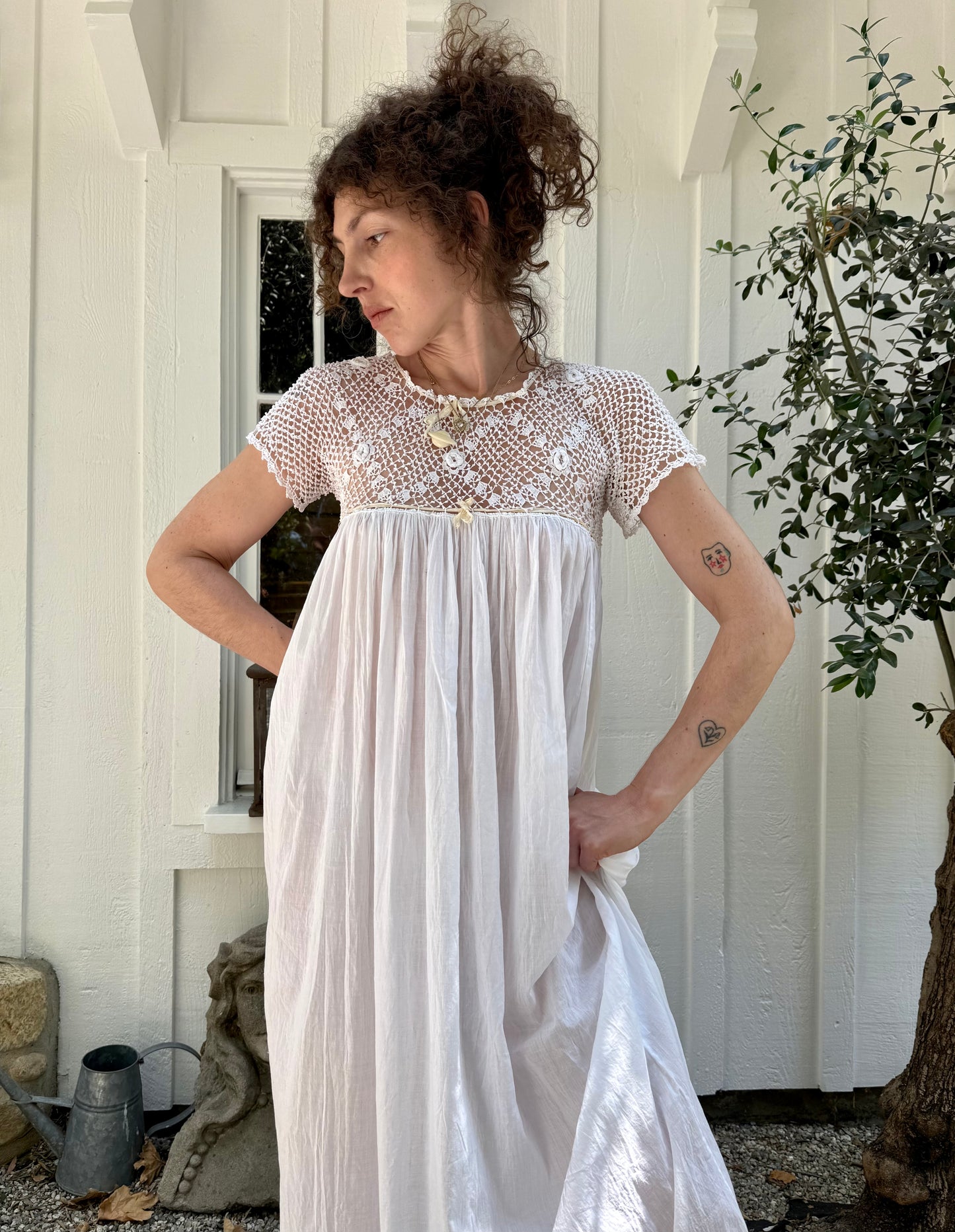 Victorian Cotton Chemise with Crochet Yoke