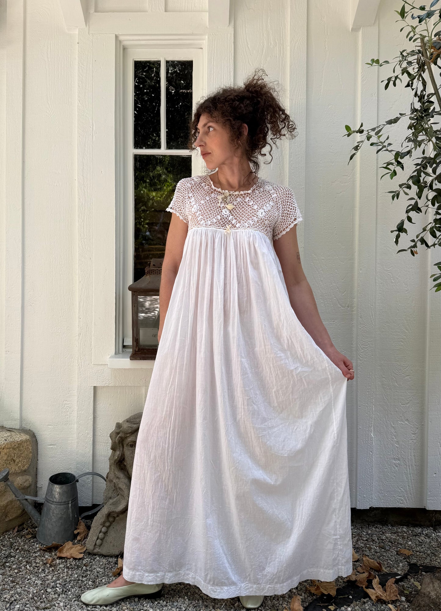 Victorian Cotton Chemise with Crochet Yoke