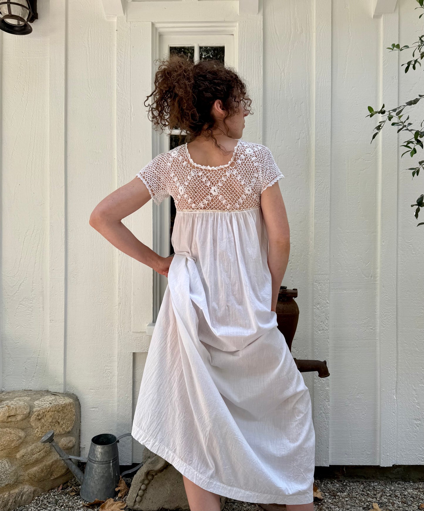 Victorian Cotton Chemise with Crochet Yoke
