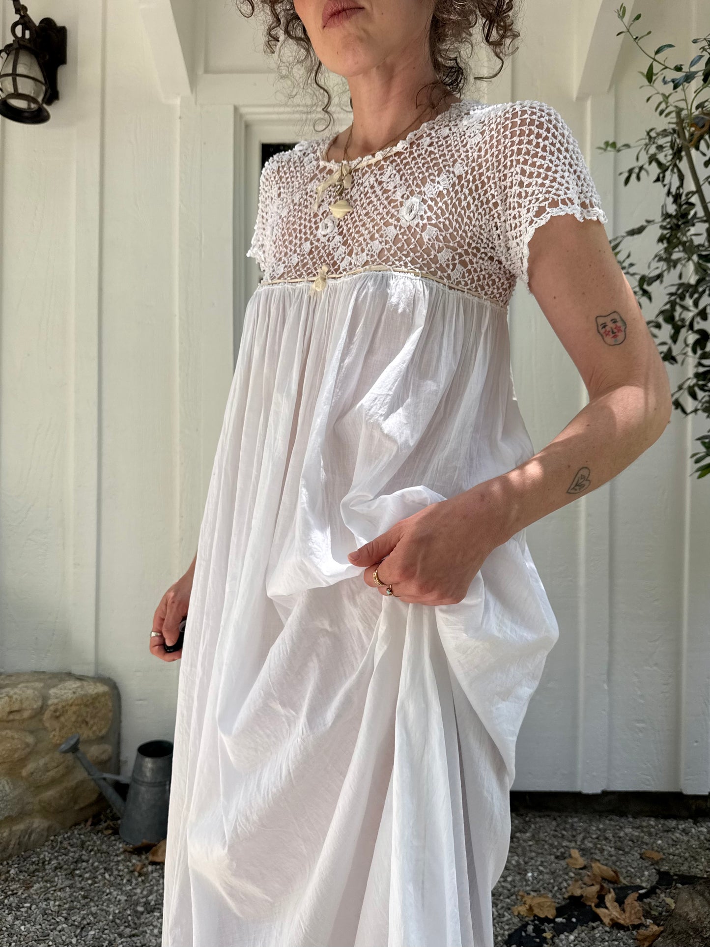 Victorian Cotton Chemise with Crochet Yoke