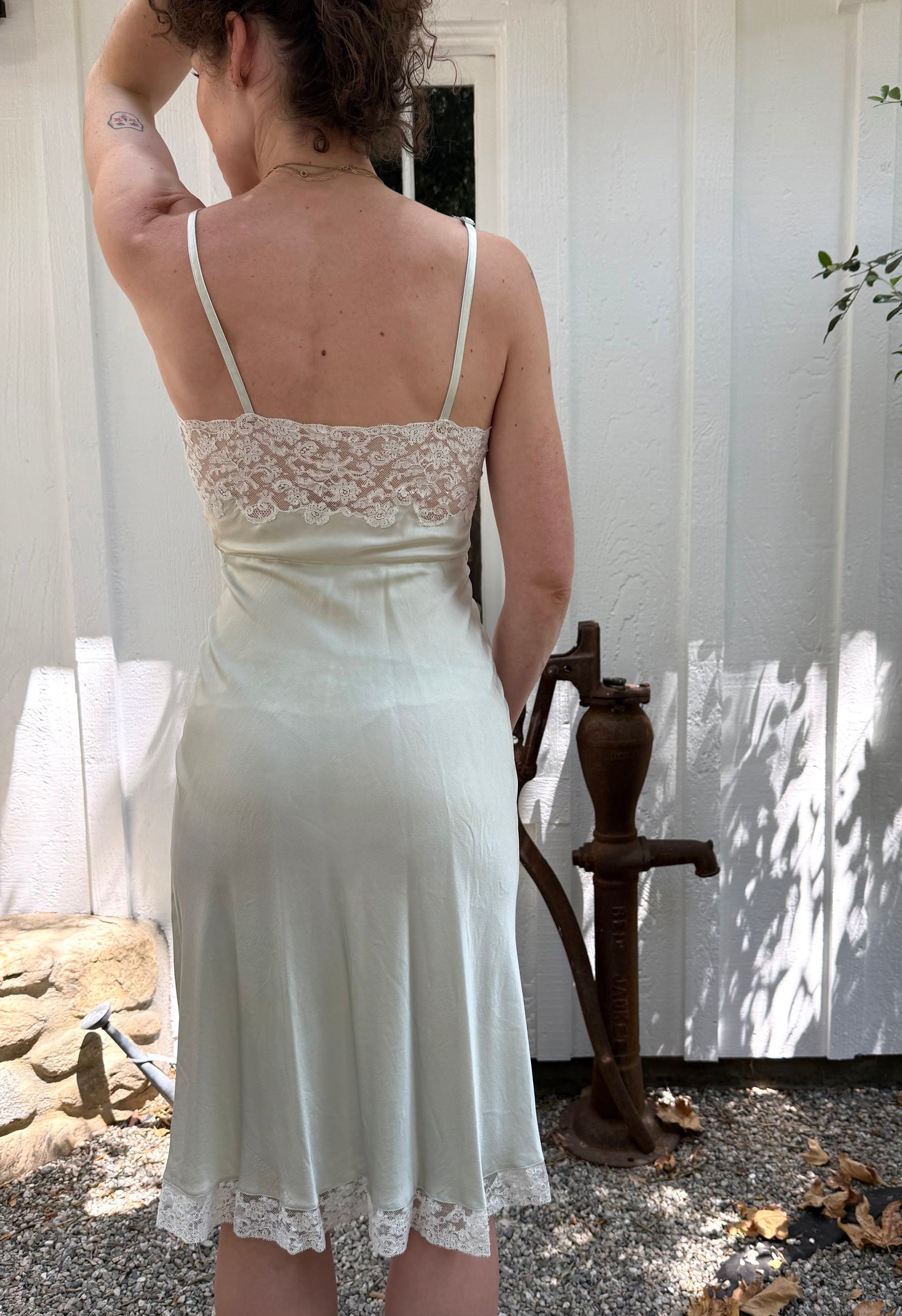 1940s Seafoam Fischer Silk Lace Trimmed Slip Dress