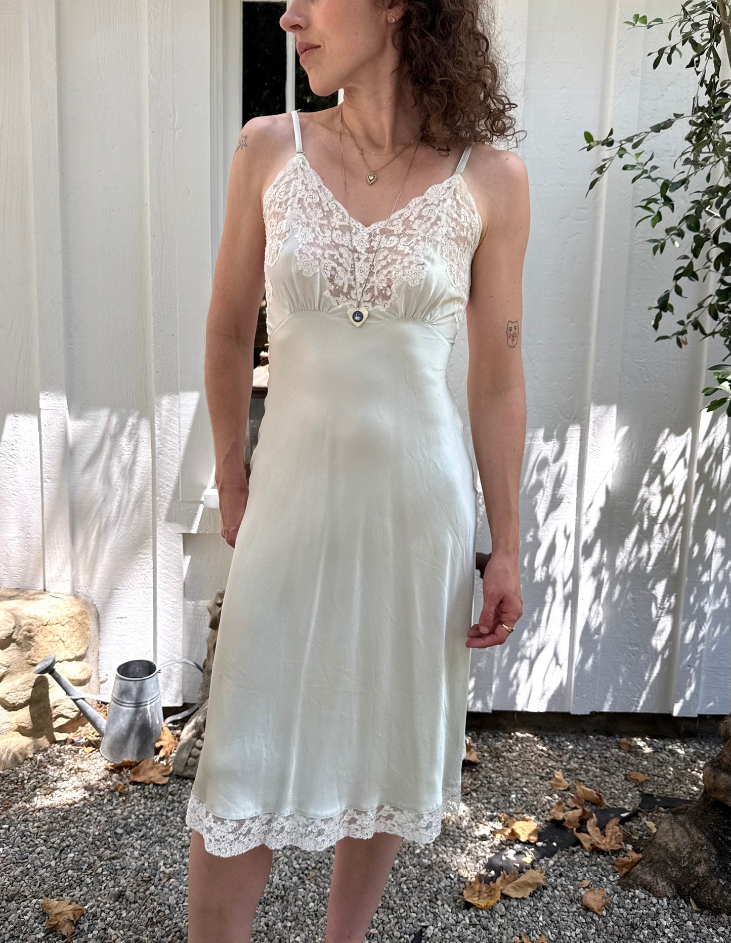 1940s Seafoam Fischer Silk Lace Trimmed Slip Dress