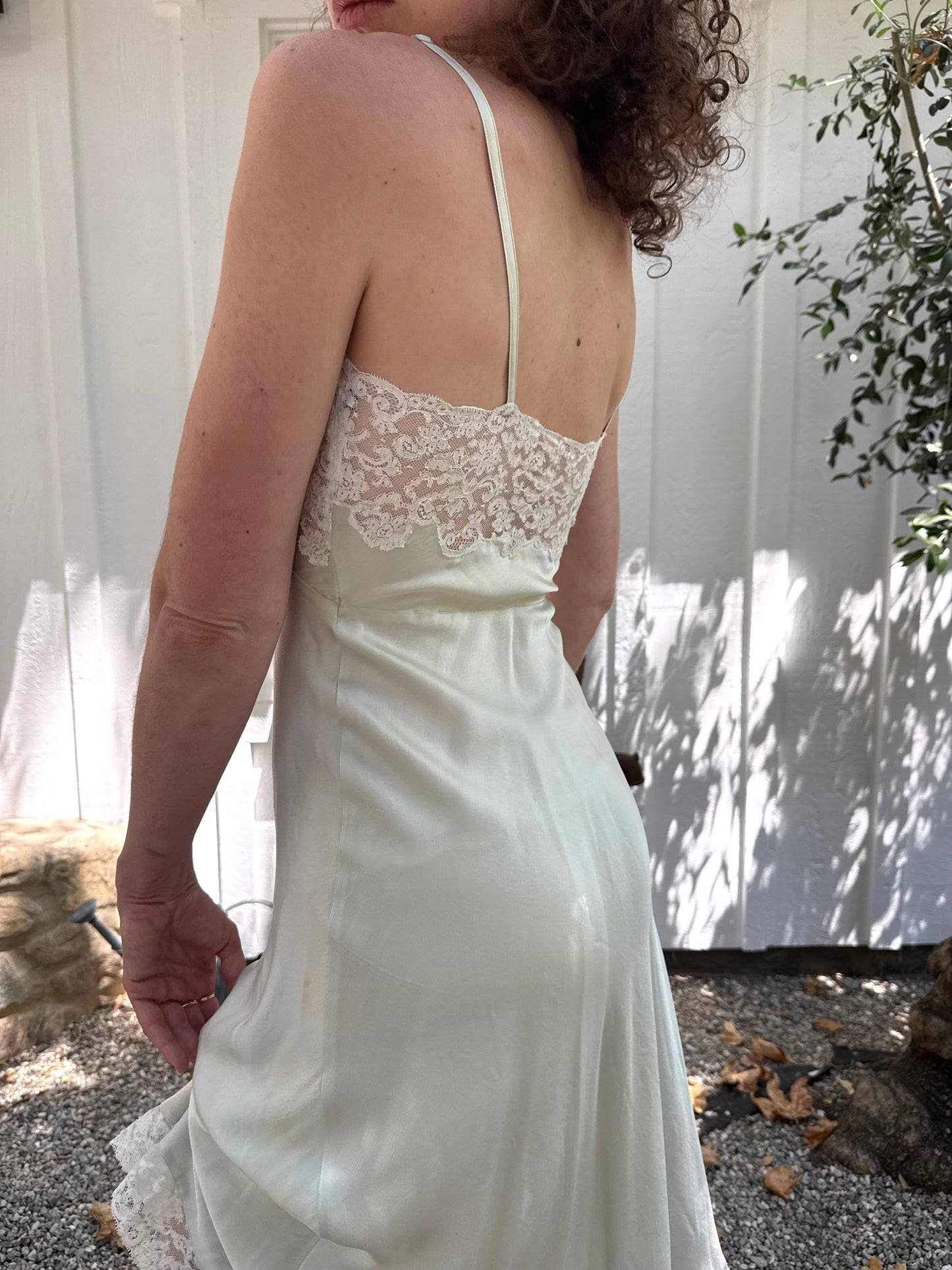 1940s Seafoam Fischer Silk Lace Trimmed Slip Dress