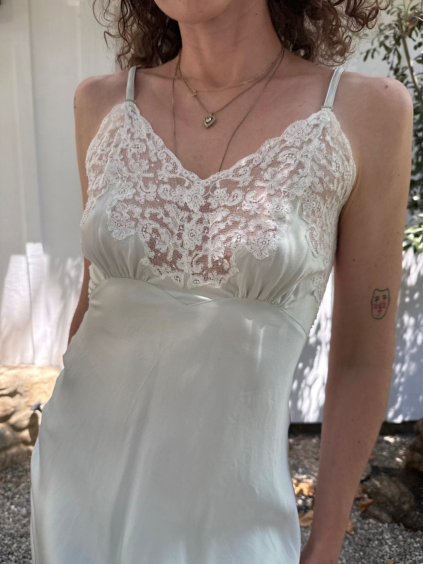 1940s Seafoam Fischer Silk Lace Trimmed Slip Dress