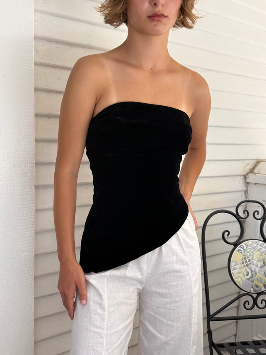 Rare 1940s Velvet Theater Asymmetrical Boned Corset