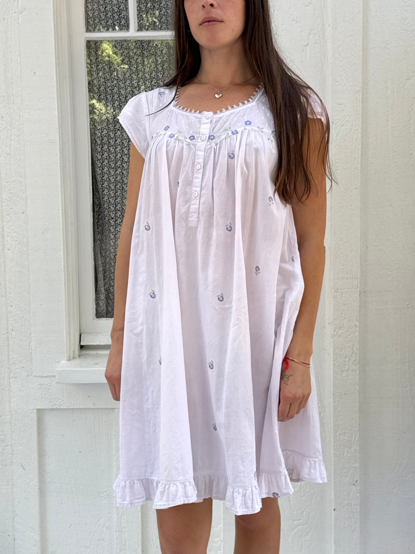 1980s Embroidered Cotton Babydoll Dress