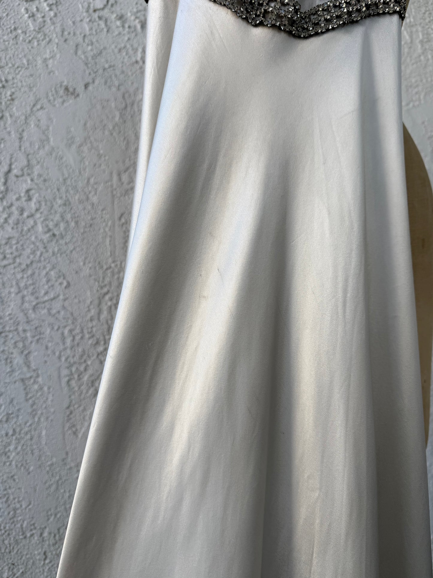 1930s Silk Satin Gown with Rhinestone Trim and Bows