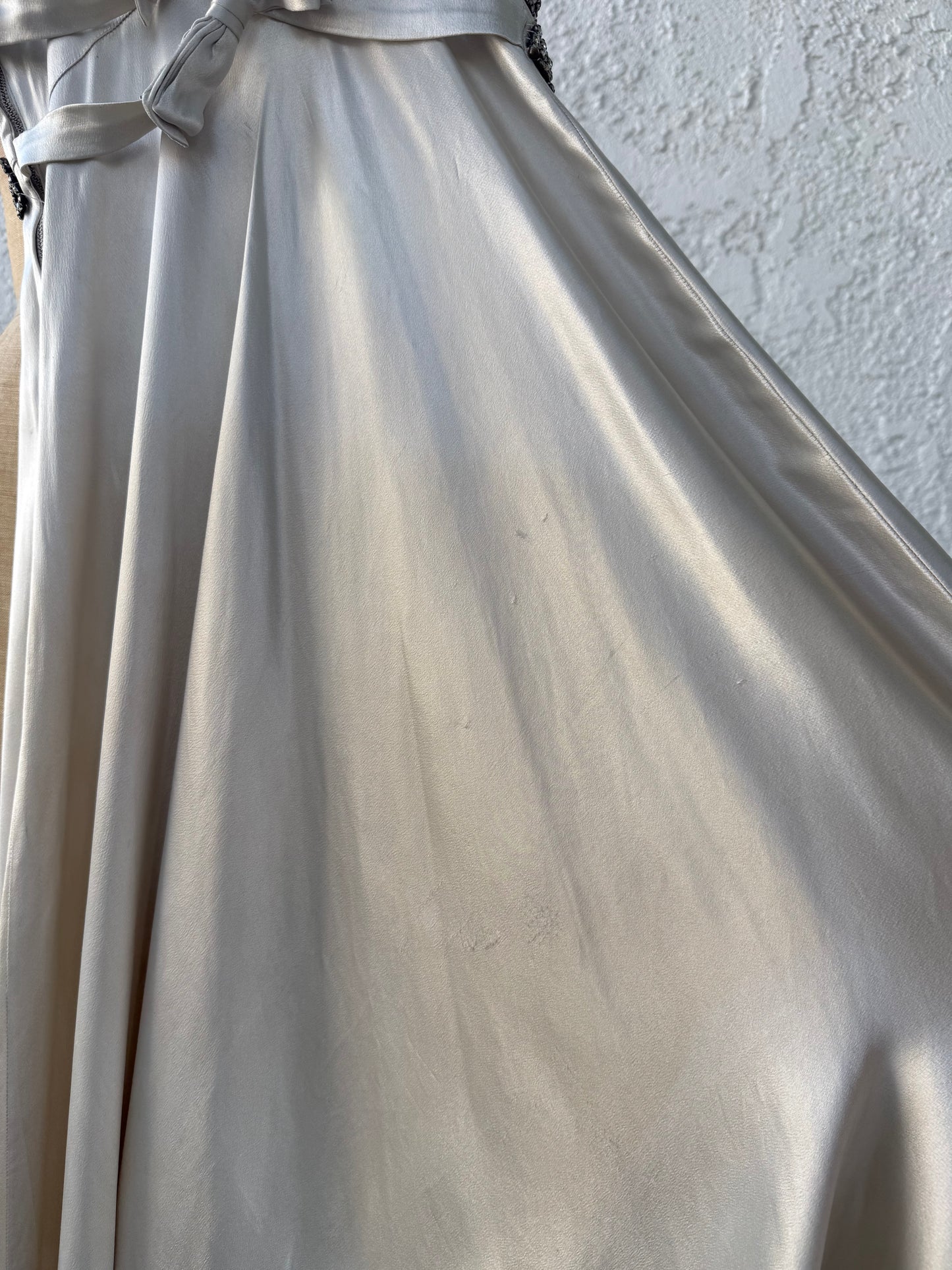1930s Silk Satin Gown with Rhinestone Trim and Bows