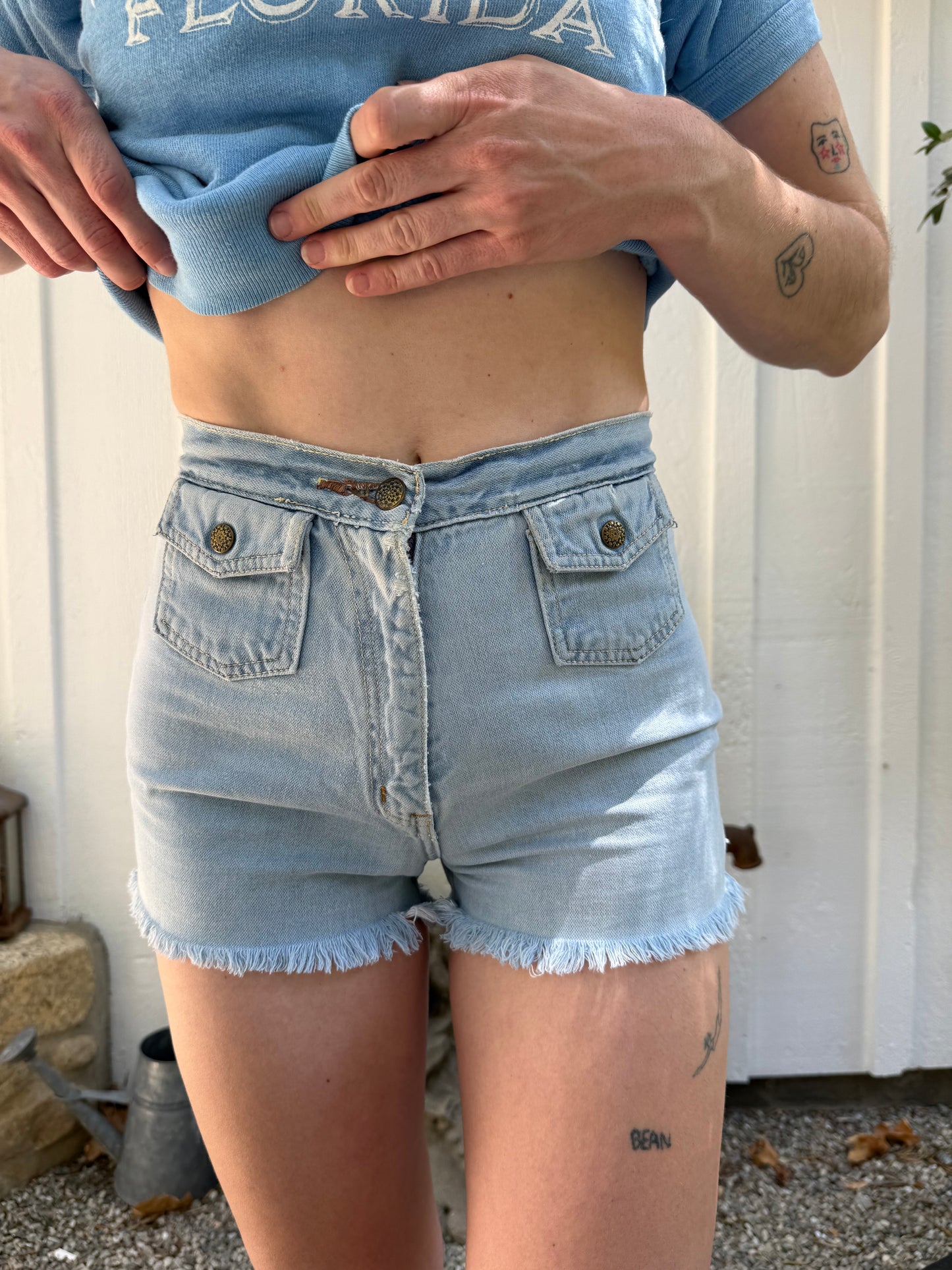1970s High Waist Light Wash Soft Denim Cut Offs