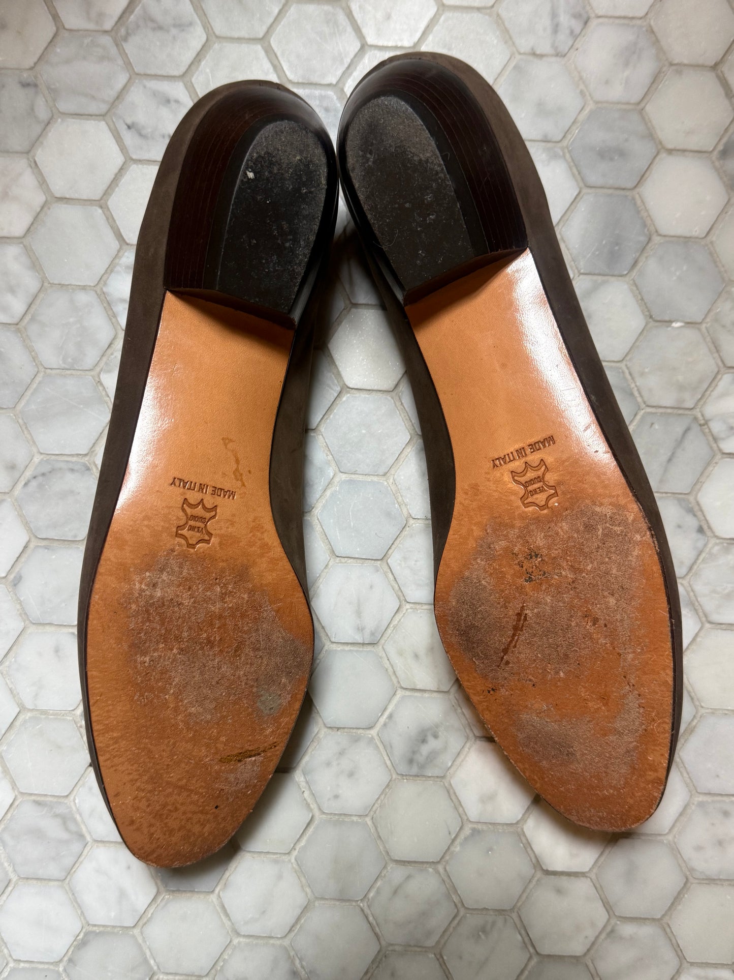 1980s Salvatore Ferragamo Brown Suede Flats with Flower