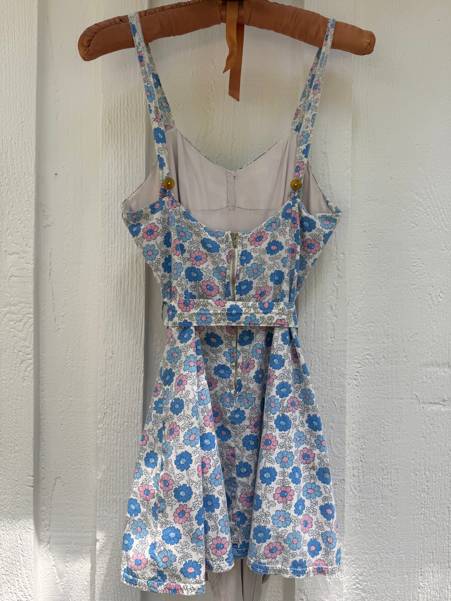 1940s Best & Co NY Floral Printed Cotton Playsuit Mini Dress