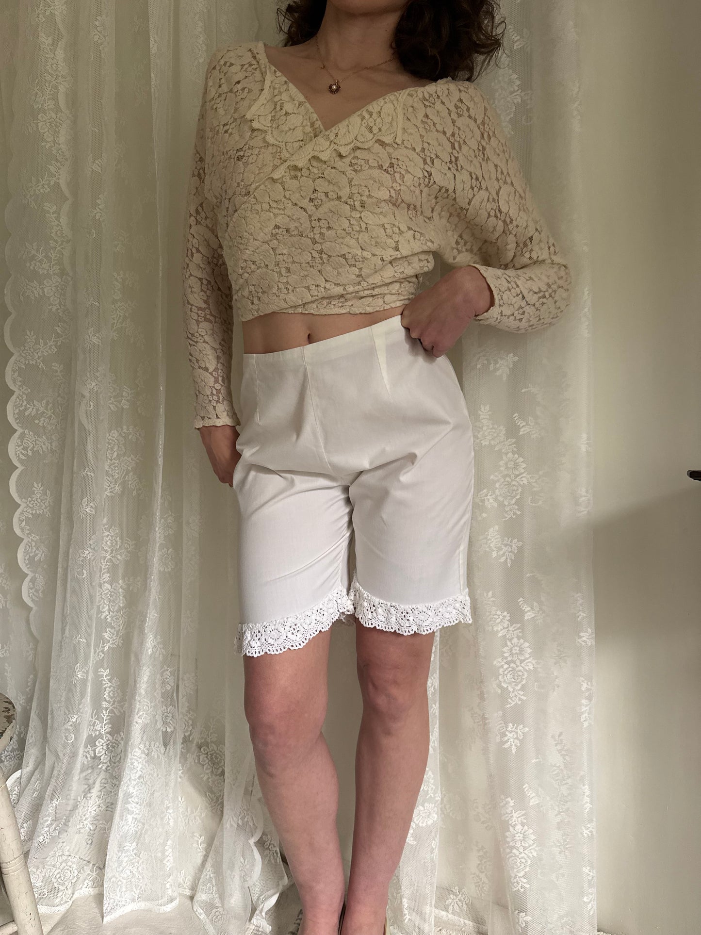 1960s Lace Trimmed Cotton Shorts
