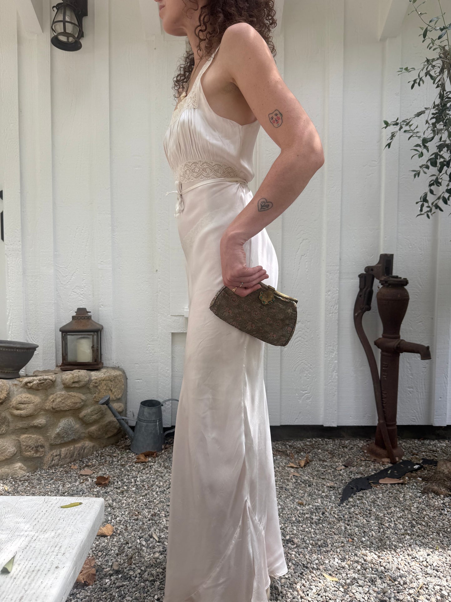 1940s Champagne Lace Trimmed Slip Dress