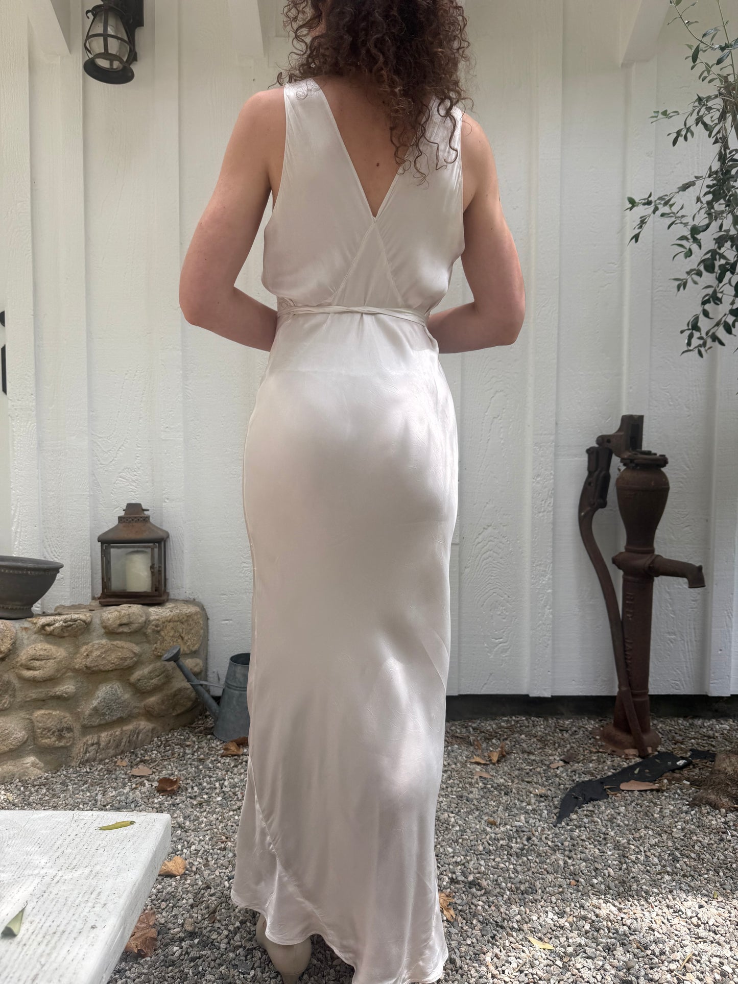 1940s Champagne Lace Trimmed Slip Dress