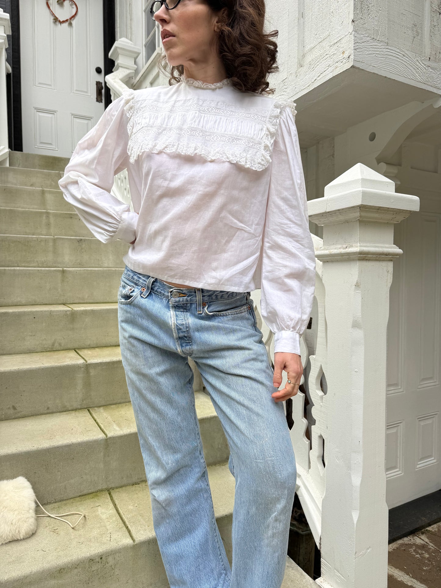 1980s Handmade Cottage Lace Sailor Collar Blouse